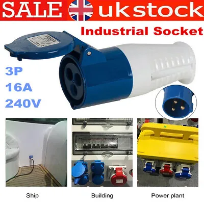 240v 16a 3pin Blue Site Industrial Plugs Sockets Male / Female Ip44 Weatherproof • £6.06