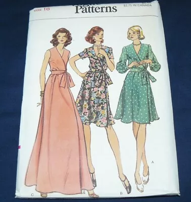 Vintage Vogue Sewing Pattern #8850 A-Line Front Wrap Dress Size 16 Uncut FF • $12.97