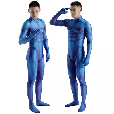 Upgraded Blue Muscle Jumpsuit Cosplay Costume Bodysuit Stage Suit Halloween Prop • $55.99