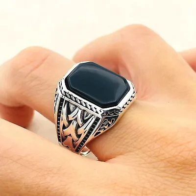 Blue Sapphire Sqaured Stone Men's Silver Ring925K Sterling SilverMens Jewelry • $49.90