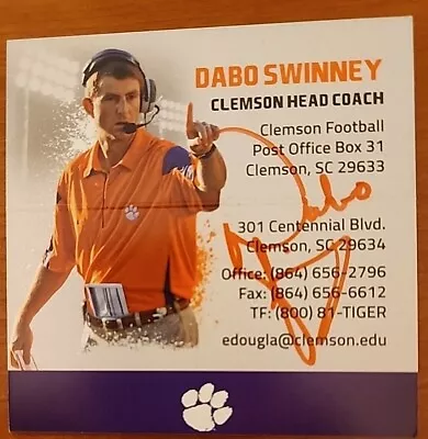 Dabo Swinney Signed Official Business Card Clemson Tigers NCAA Coach Auto • $15