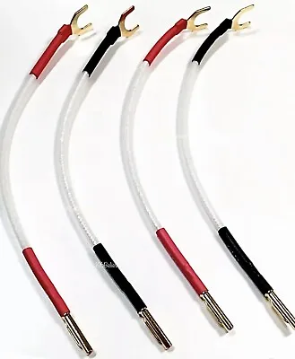 4x 10cm QED Jumper Links XT25 Speaker Cable 5.5-8mm 24k G/P Spades To Plugs • £12.49