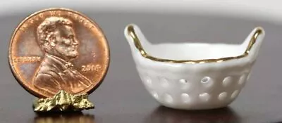 Dollhouse Miniature White Porcelain Lacey Basket With 14K Gold Trim • $3.99