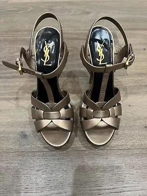 YSL Yves Saint Laurent Tribute Platform Shoes Ankle Strap Sandals Heels 37 • £313.37