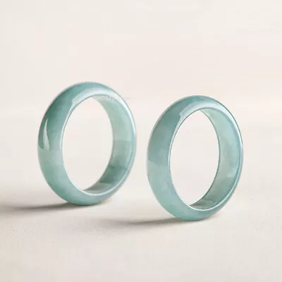 Natural Jadeite Ring Women Men A Grade Blue Water 6mm Wider Band Ring US 10-13 • £20.78