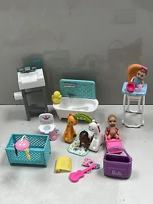 Barbie Skipper Inc Babies Toilet Sink Bed  Dolls And Accessories Bundle Lot • £20