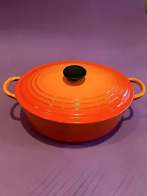 Le Creuset Cast Iron Oval Casserole. Volcanic Orange. Size E (35x23x11cm). Used. • £85