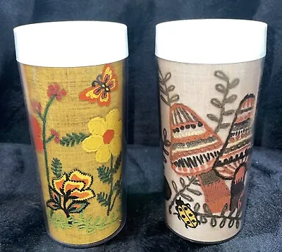 Vintage 1980s Plastic Thermo-Serv Tumblers Coffee Cups Set Of 2 Mushrooms Floral • $24.99