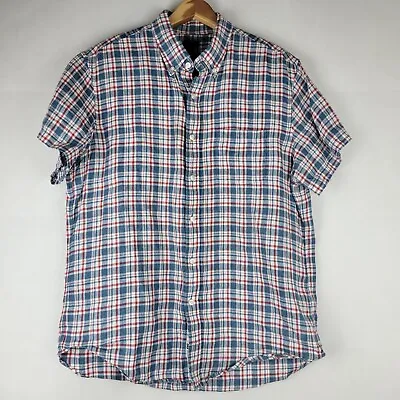 J Crew Baird McNutt Irish Linen Shirt Mens Large Short Sleeve Button Down Plaid • $29.97