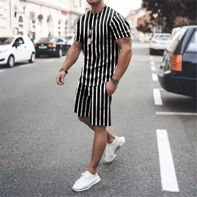 Men's Summer Outfit 2-Piece Set Sweatsuit Short Sleeve T Shirts And Shorts Set • $17.99