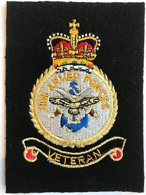ARMED FORCES VETERAN EMBROIDERED BLAZER BADGE - SIZE 80 X 100mm - NEW • £3