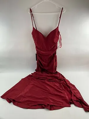La Femme Maxi Ruched Dress Women's Size 8 Burgundy Padded High Thigh-Slit NWT • $97.49