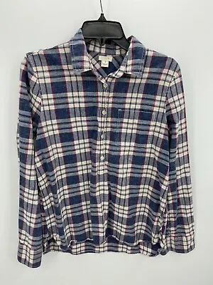 J Crew Shirt Mens Medium Blue Ivory Plaid Long Sleeve Button Up Casual Cotton • $14.48