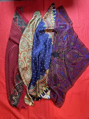 Lot Of 4 Vintage Paisleys Multicolored Scarves  Square 30”- 35” Silk Poly • $13