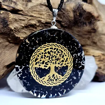 Tree Of Life Orgone Pendant Necklace Black Tourmaline Orgonite Protection Cord • £7.95