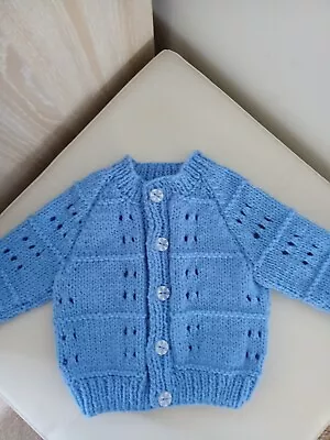 Blue Hand Knitted Baby Cardigan - New - 0 To 3 Months  • £3.20