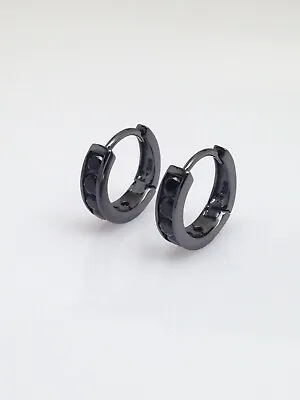Black Onyx Huggie Hoop Earrings 925 Sterling Silver Mens Womens 12.8x3mm /0.50  • $23.95