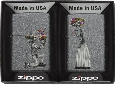 New ZIPPO Lighter Day Of The Dead Twin Set TRUE LOVE IRON STONE COUPLE /Boxed • £68.40