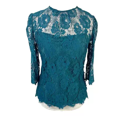 Milly NY Green Lace Layered Blouse Top Puff Sleeves Chic Dress Evening Size S • $31