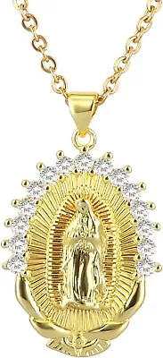 Necklace Virgin Mary Pendant  Women - Gold Plated Virgen De Guadalupe Catholic • $39.69