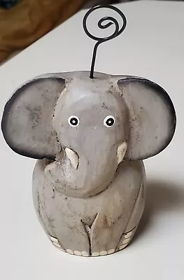 Elephant Hand Carved Figurine Note Holder African Style Vintage Grey • $9.99