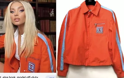New Chanel Vintage 2002 Orange Biker Moto Jacket 34 36 2 4 6 Top Logo Coat S M • $7377.85