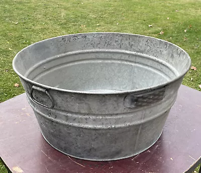 LARGE Vintage Galvanized Metal Wash Tub-24”-Bucket-Farm-Garden-#3 • $69.95