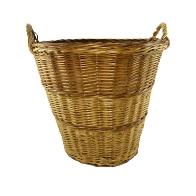 Antique Euro Wicker Laundry Basket With Handles Large 1980's 16  X18  • $164.95