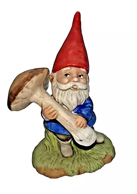 Vintage 1979 Enesco 4.25  Elf Gnome Figurine With Mushroom Umbrella Estate Find • $4.99