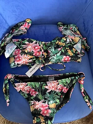 BNWT Debenhams Floral Tie Frill Bikini Set Size 14 (XL) Padded Cups-Removable • £9.99