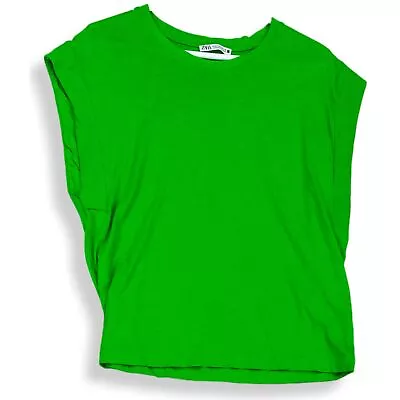 Zara Womens Green Cap Sleeve Crew Neck Pullover Blouse Top Size Medium • $12.99