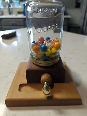 Vintage Wood Gum Ball Machine With  Ball Mason Jar (Gumballs Not Included) • $22.88