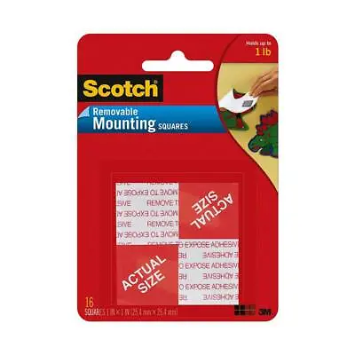 $6.95 • Buy Scotch Mounting Tape Squares 3M 108 Removable Foam 16 Double-Sided Adhesives