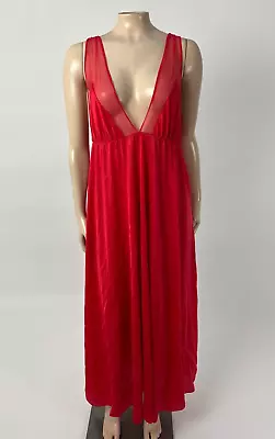 Vintage Movie Star Sheer Lingerie Women's Night Gown Nylon Red Medium V Neck X11 • $9.99