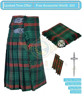 Scottish 8 Yard Kilt Highlander Traditional 8 Yard Tartan Kilts With Accessories • $89.30