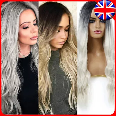 28 Womens Blonde Long Curly Wigs Women Natural Wavy Synthetic Hair Cosplay Wig • £7.29