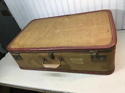 Vintage 1900s Wood Suit Case Carpet Bagger Suit Case  Wood    Handle Tramp Art • $112.50