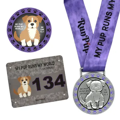 NEW Virtual Race Medal & Bib -2 Race Options - Running With Your Dog 5k/10k/13.1 • $14.99