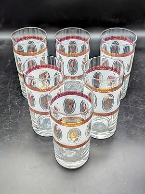 VTG Lot Of 6 FROSTED GOLD Burgundy WHEAT COCKTAIL GLASSES Tumblers MCM • $24.99