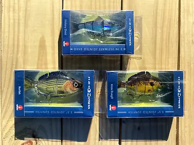 Lot Of 3 New H2O Xpress Fishing Lures Jointed  Hickory Shad Barfish & Bluegill • $8.99