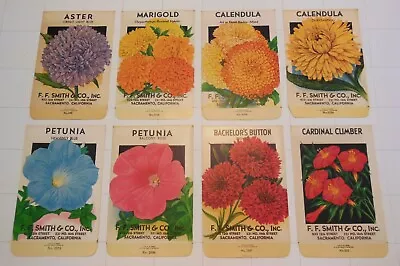 8 Vintage FLOWER SEED PACKS (S75)-Schmidt Litho-F.F. Smith-3 1/4  X 5 -Calendula • $14