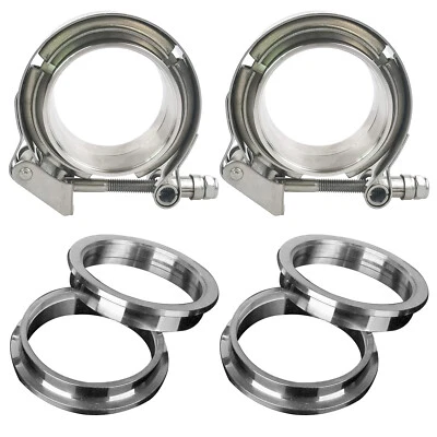 $28.99 • Buy 2× 2.5'' Inch Mild Steel V-Band Clamp W/ 4× Male/Female Turbo Exhaust Flange Kit