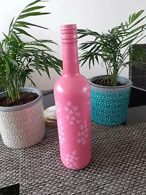 £5.50 • Buy Hand Painted Tall Glass Bottle Home Table Centerpiece Flower Vase Pink Original