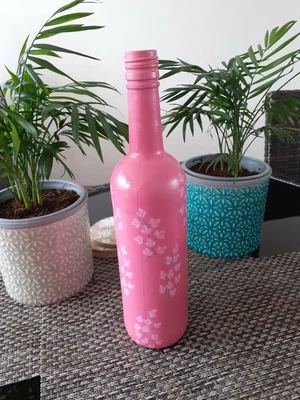 £5.50 • Buy Hand Painted Tall Glass Bottle Home Table Centerpiece Flower Vase Pink Original