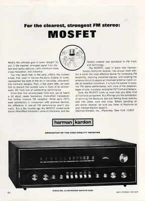 Harman-Kardon - Mosfet Nocturne Tuner - Original Magazine Ad - 1967 • $4.49