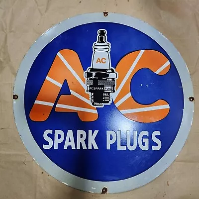 Ac Spark Plugs Porcelain Enamel Sign 30 Inches Round • $100