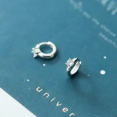 Baby Size 925 Sterling Silver EXTRA TINY CZ Huggie Hoop Helix Earrings A1315 • £10.02