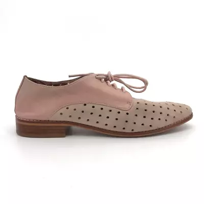 Matiko Womens Oxford Flat Shoes Pink Leather Lace Up Cut Out Almond Toe 8.5 M • $18.74