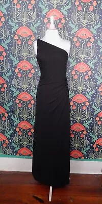 Vintage 90's Y2K BariJay Black Minimal One Shoulder Prom Homecoming Ruched Dress • $59.99