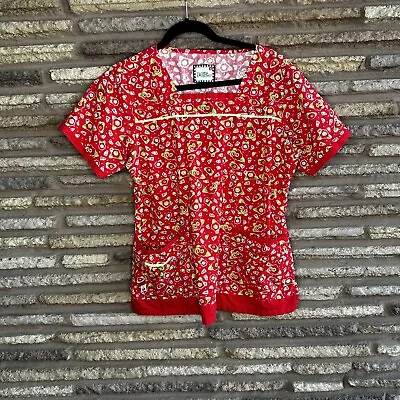 Mary Engelbreit Red Floral Smock Scrub Top  • $18.88